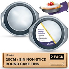 ebake Victoria Sponge Cake Tins - 2 Packs of 8 Inch Baking Tin, Black 