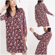 MADEWELL Button-Back Dress in Antique Flora October Dusty Burgundy Woman's XS