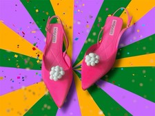 Fuchsia Satin Pointed Toe Heel Neckline With Removable Brooch 38 EU Clog Sandals