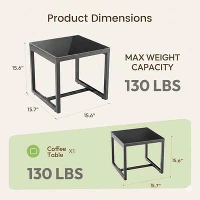 Metal Side Table Patio Outdoor End Coffee Table Square for Porch Balcony Garden - Image 1 of 4