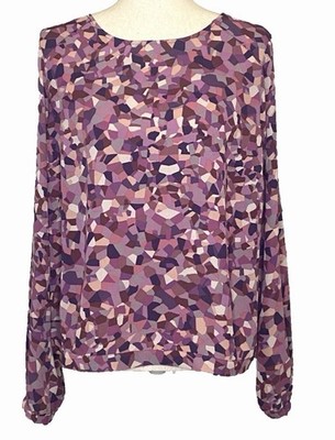 cAbi Women's Medium Flowy Kaleidoscope Blouse Pink Purple Mosaic Style #571 EUC