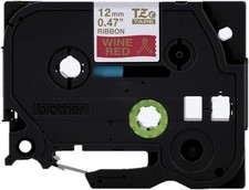 Brother P-touch Embellish Gold Print on Red Satin Ribbon TZERW34 -    Wide x