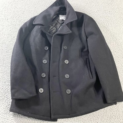 Schott NYC Pea Jacket Mens 44 Black US 740N Double Breasted Quilted Made USA