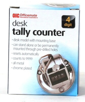 1 Ct Officemate OIC Desk 4 Digit Tally Counter With Mounting Base Chrome Plated