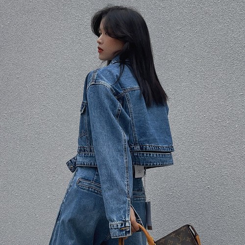 New Womens Street Jeans Lapel Jacket Regular Denim Cropped Coat - Picture 24 of 26