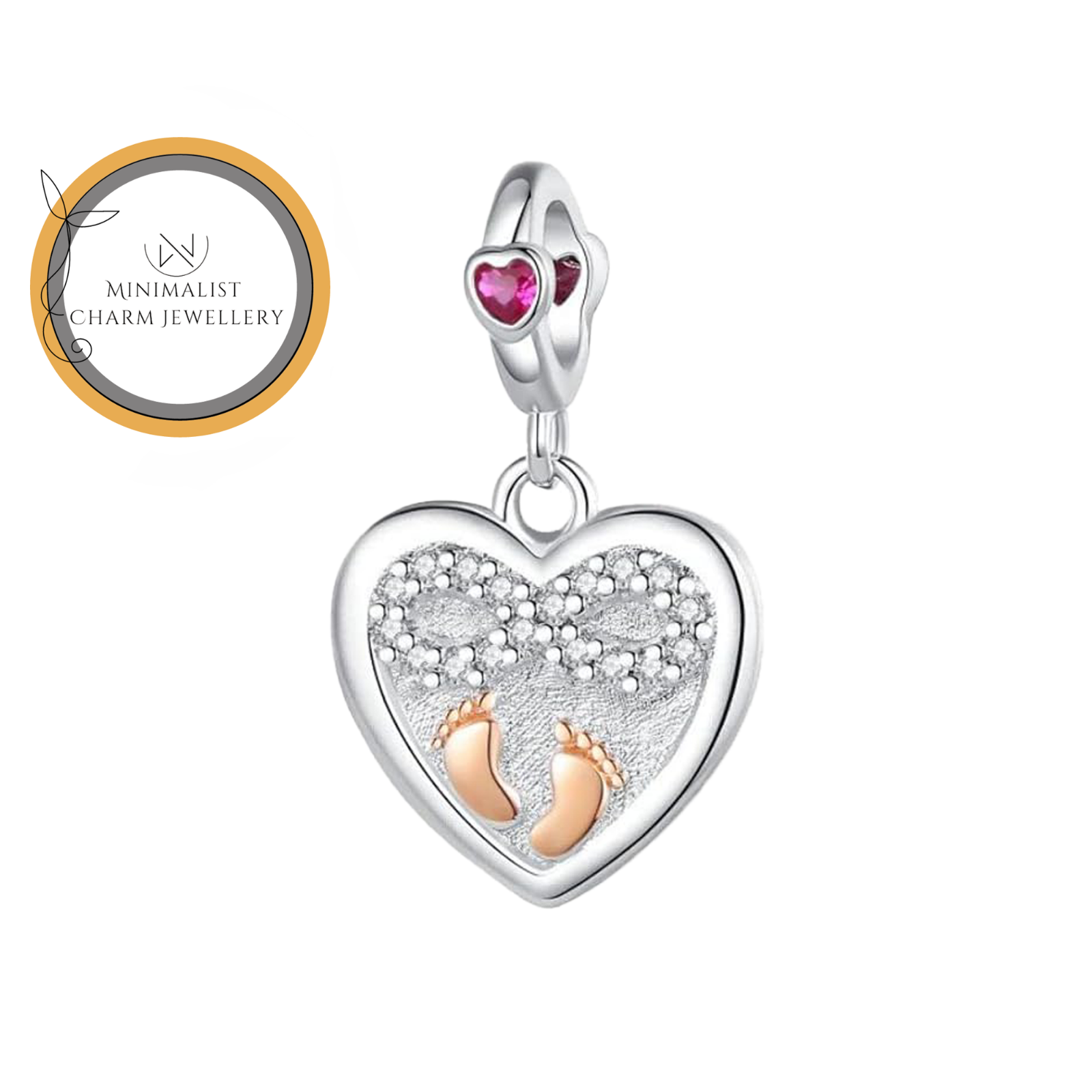 Tiny Baby Footprint Heart Charm Bracelet for New Moms