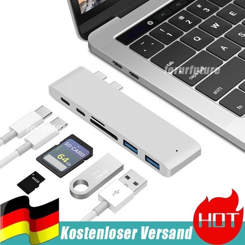 6in1 USB C Hub für MacBook Pro Dual Typ C Adapter HDMI 4K USB 3.1 Kartenleser - 第 1/8 張圖片