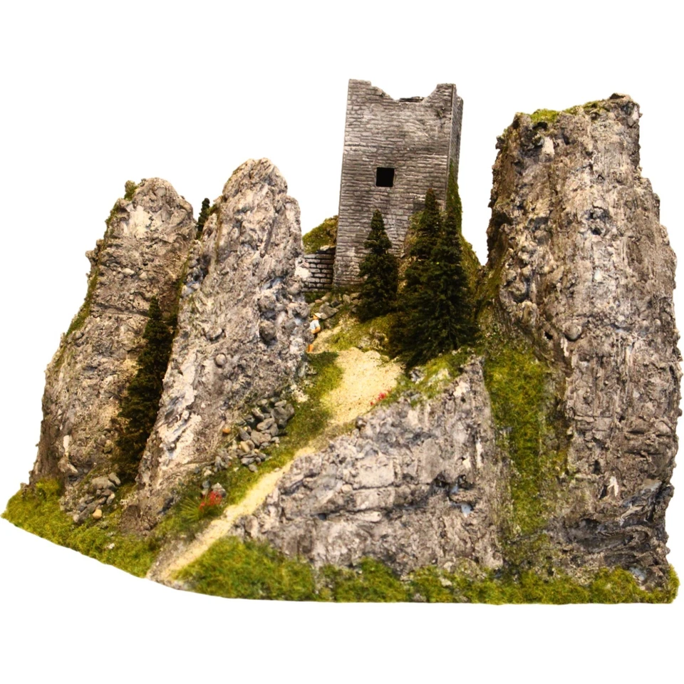 Diorama H0/1:87 BURGRUINE RUINE Berg Fels/Granit Struktur begrünt#patiniert - Bild 3 von 4