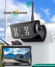 Wireless Solar Backup Camera Magnetic Base 5" Monitor with Standby Mode For Rvs