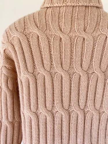 TSE Silk/Cashmere Chunky Tan/Camel  Cable Knit Sweater Size M - Picture 6 of 7