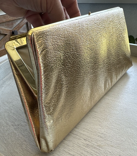 Pochette pochette oro metallizzato portatile chiusura a scatto rara borsa da sera vintage anni 70 - Foto 13 di 20