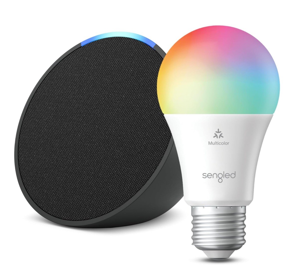 Amazon Echo Pop Bundle | Charcoal Smart Speaker with Sengled Smart Color Bulb