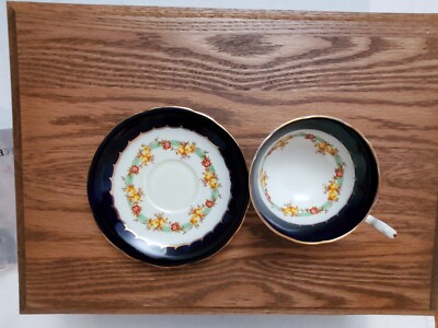 Aynsley Cobalt Blue Floral Tea Cup & Saucer