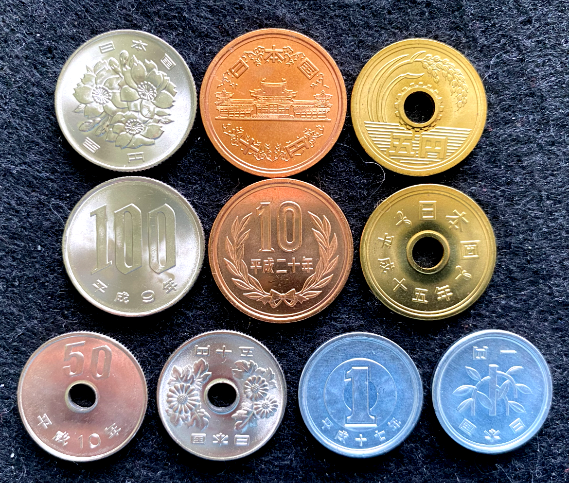 Japan 5 Coins Set 1, 5, 10, 50, 100 Yen 1997-2005 UNC World Coins