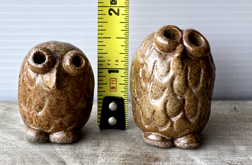 Carved Stone? Owl Figurines Set of 2 Brown Glazed Decorative Sculptures 1.5" - Picture 7 of 7