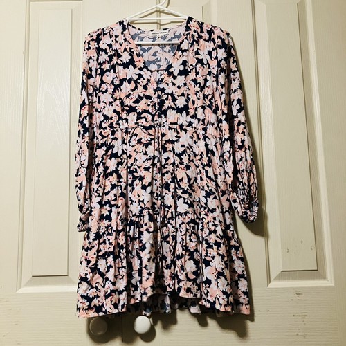 Shareen Collections Pink Navy Bohemian Floral Long Sleeve Dress Womens Size 8 - Picture 8 of 10