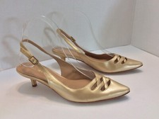 VIA SPIGA Gold Patent Pointy Toes Slingback Kitten Heels Size US6M UK4 EU36