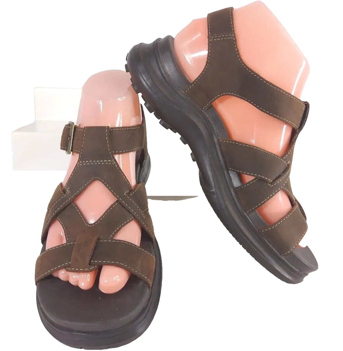 Skechers Leather Sandals Size 7 Dark Brown Upper Buckle  display picture 3