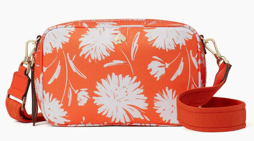 Kate Spade jae small camera bag Double Zip Nylon Crossbody ~NWT~ Daisy  Orange