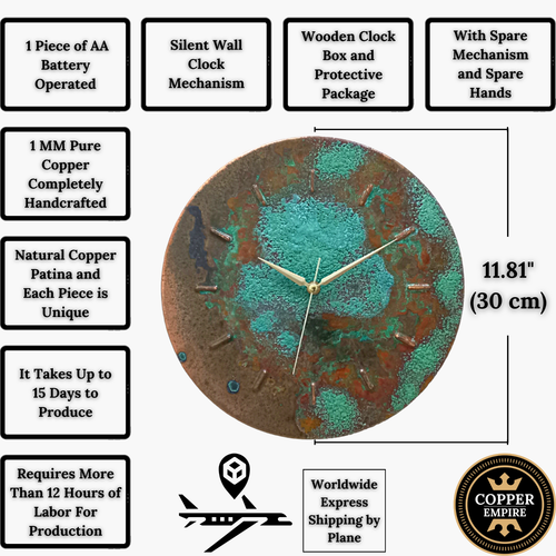 Reloj de pared de pátina turquesa cobre Art Deco granja para decoración de pared rústica - Imagen 7 de 15