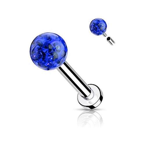 2pc Internal Thread Lip Ring Crystal Gem Labret Monroe Surgical Steel Bar 6-12mm - Picture 13 of 14
