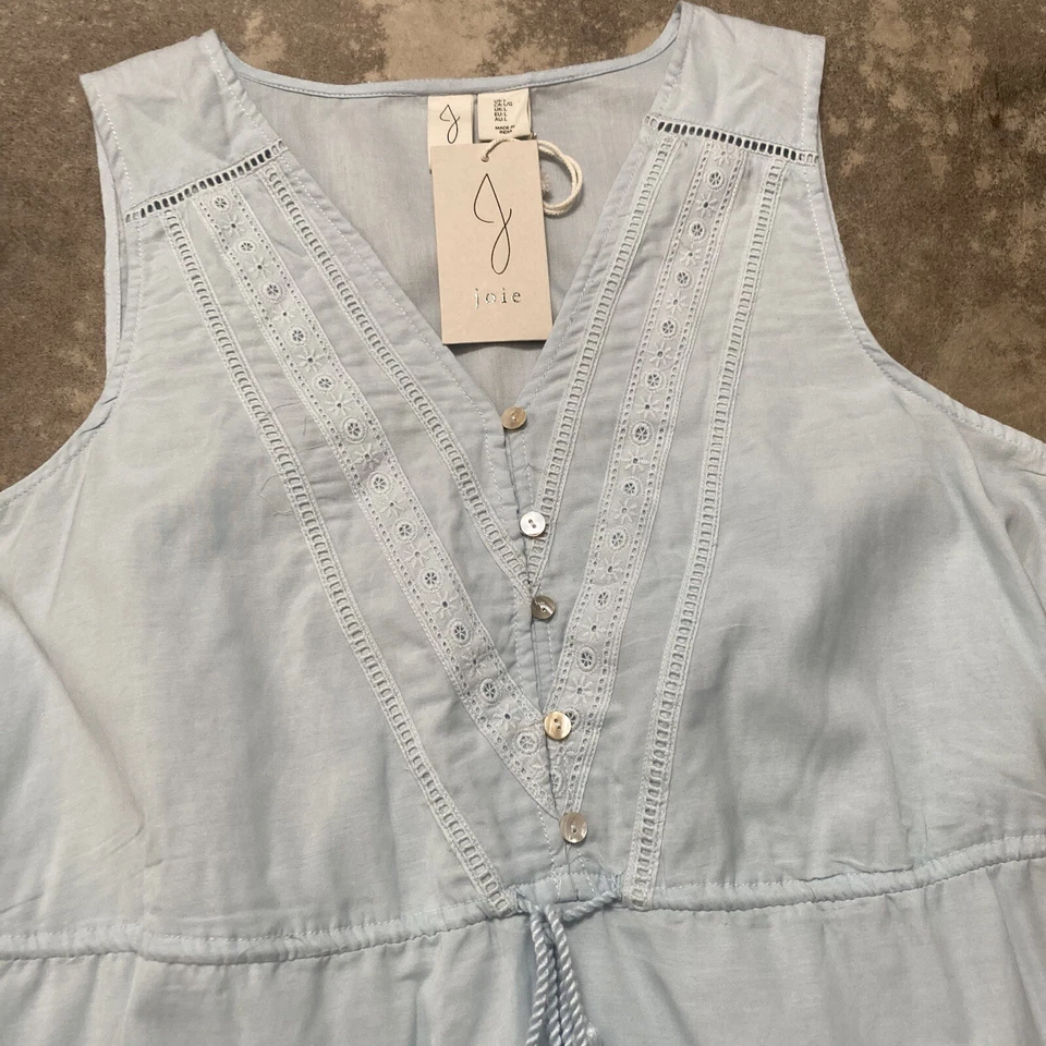 Vestido Joie para mujer talla grande azul cintura caída ojales cuello en V volantes mezcla de algodón Foto 2 de 4