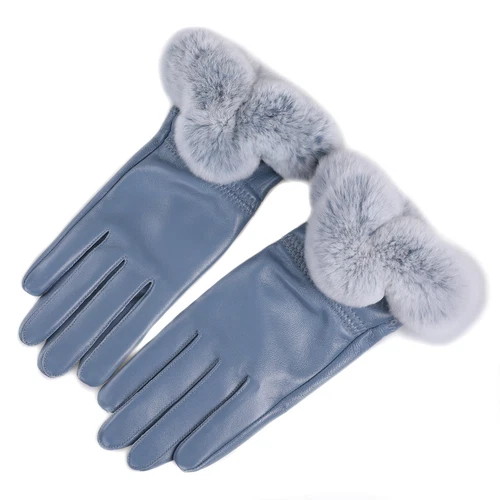 Women's Winter Genuine Leather Gloves Rex Rabbit Fur Warm Trim Cuff Velvet Lined - Picture 32 of 88