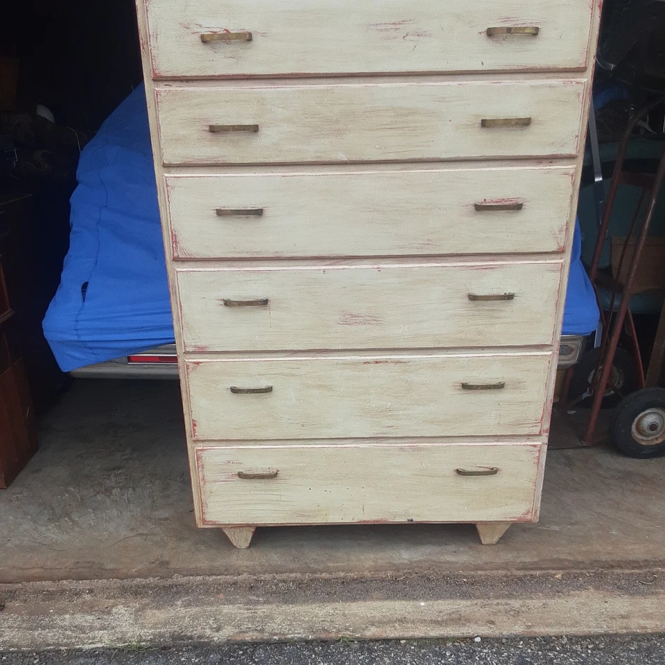 CAJONERA CÓMODA VINTAGE MIDCENTURY SHABBY CHIC PINTURA 6 CAJONES 54"Tx36"W Foto 2 de 4