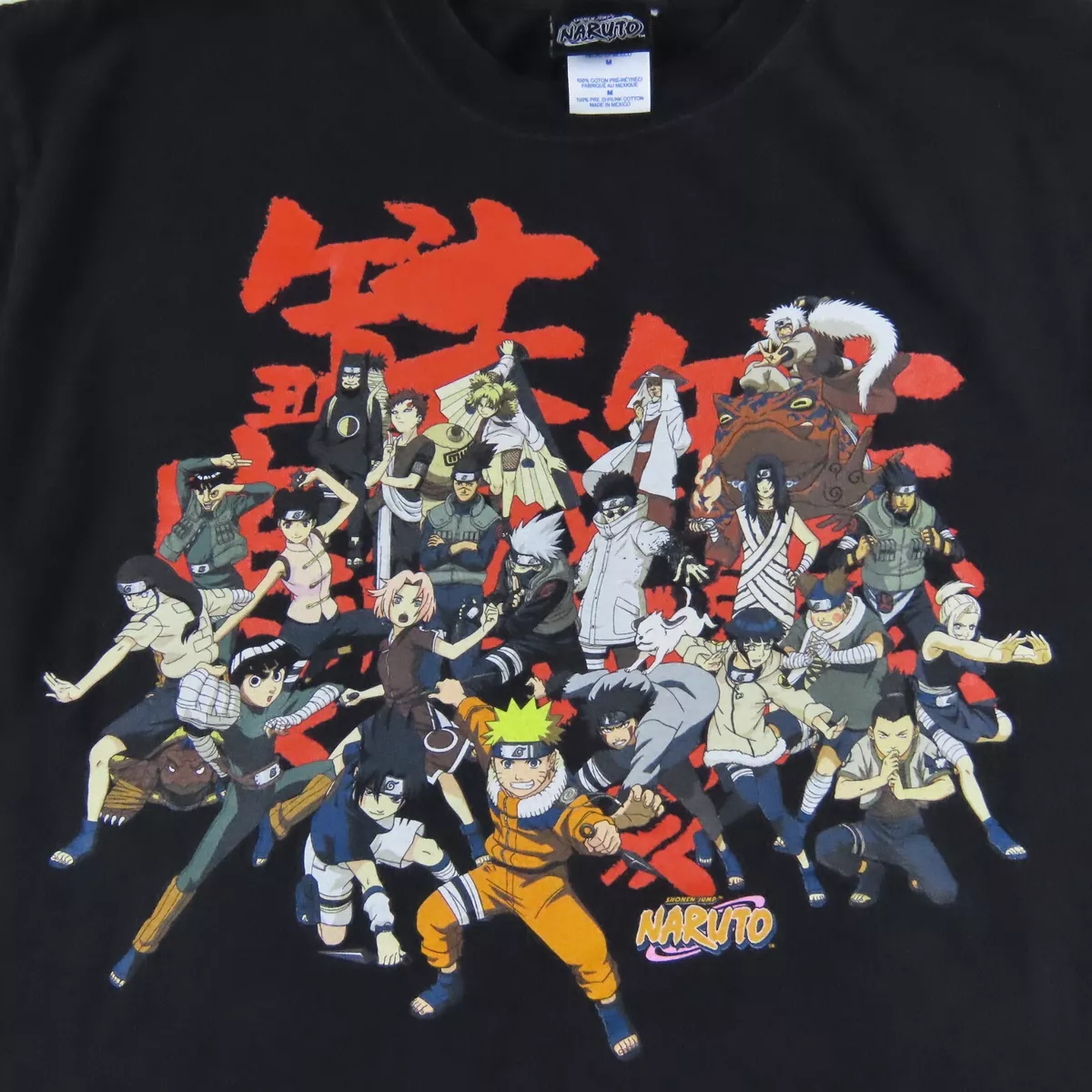 Vintage 2002 Naruto Black graphic T Shirt Medium Anime Full cast tee