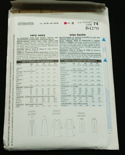 Butterick See & Sew 4270 Patrón Chaleco Túnica Pantalones de Vestir Talla P Lrge-XLG 16-22 Nuevo - Imagen 3 de 4
