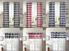 2 PC Plaid Courtyard Buffalo Checker Grommet Window Curtain Panels or 1 Valance