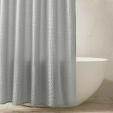 Casaluna Gray Waffle Patterned Linen Washed Shower Curtain  Cotton Blend