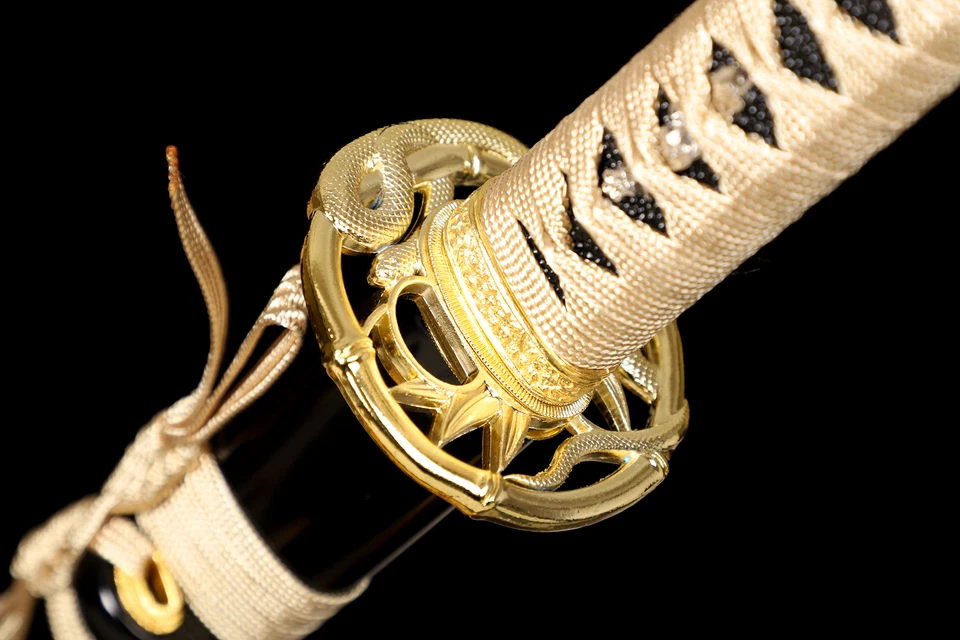 Espada Samurai Japonesa Hoja Dorada Hecha a Mano Dragón Katana Full Tang Afilada Foto 3 de 4