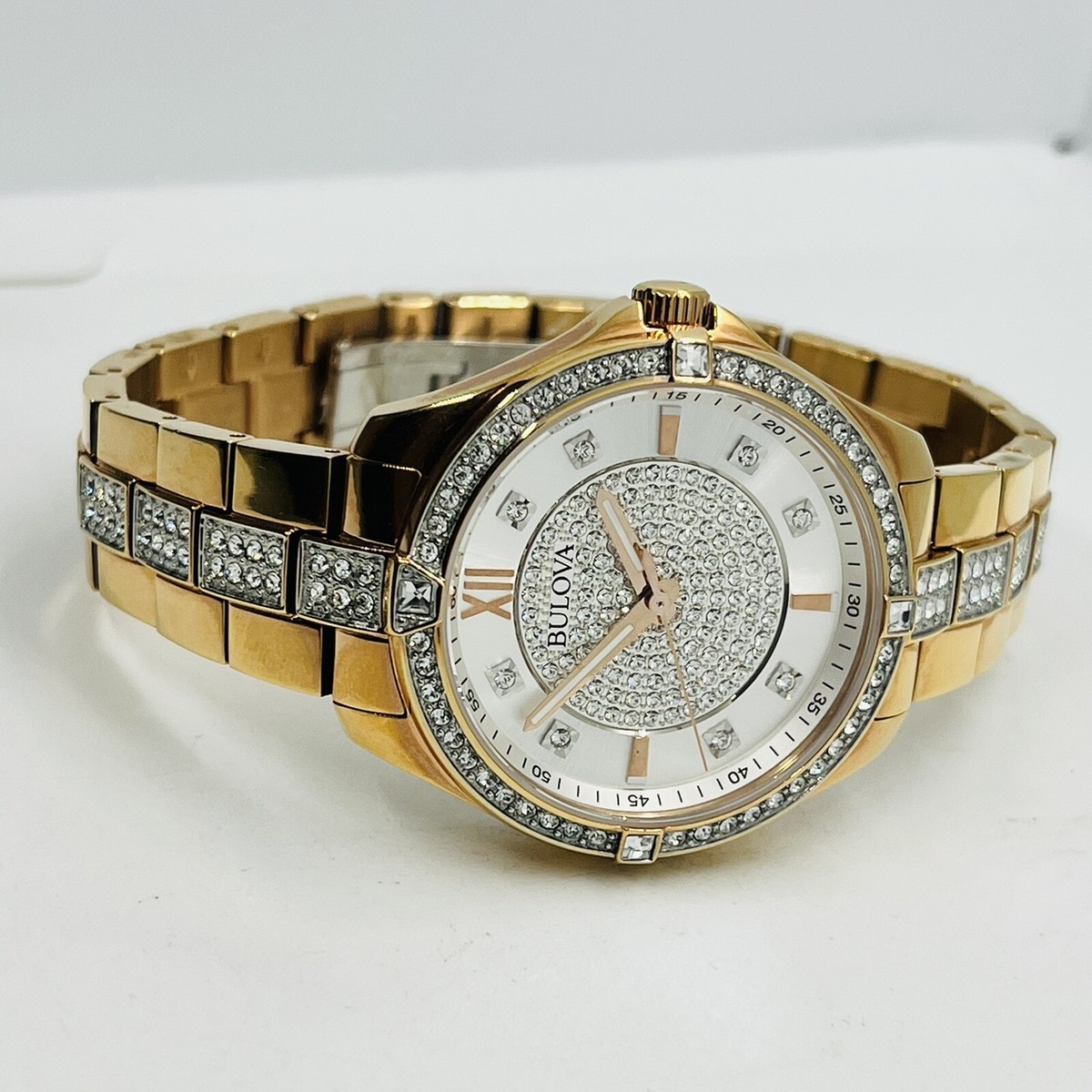 Bulova‎ Crystal Women Classic Gold Silver 35mm Stainless Steel Watch C4691673 Bulova Crystal Gold Tone Classic Women main image 4