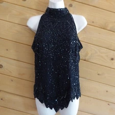 Mark John by Gopal 100% Silk Sequin Beaded Halter Sleeveless Party Evening Top M