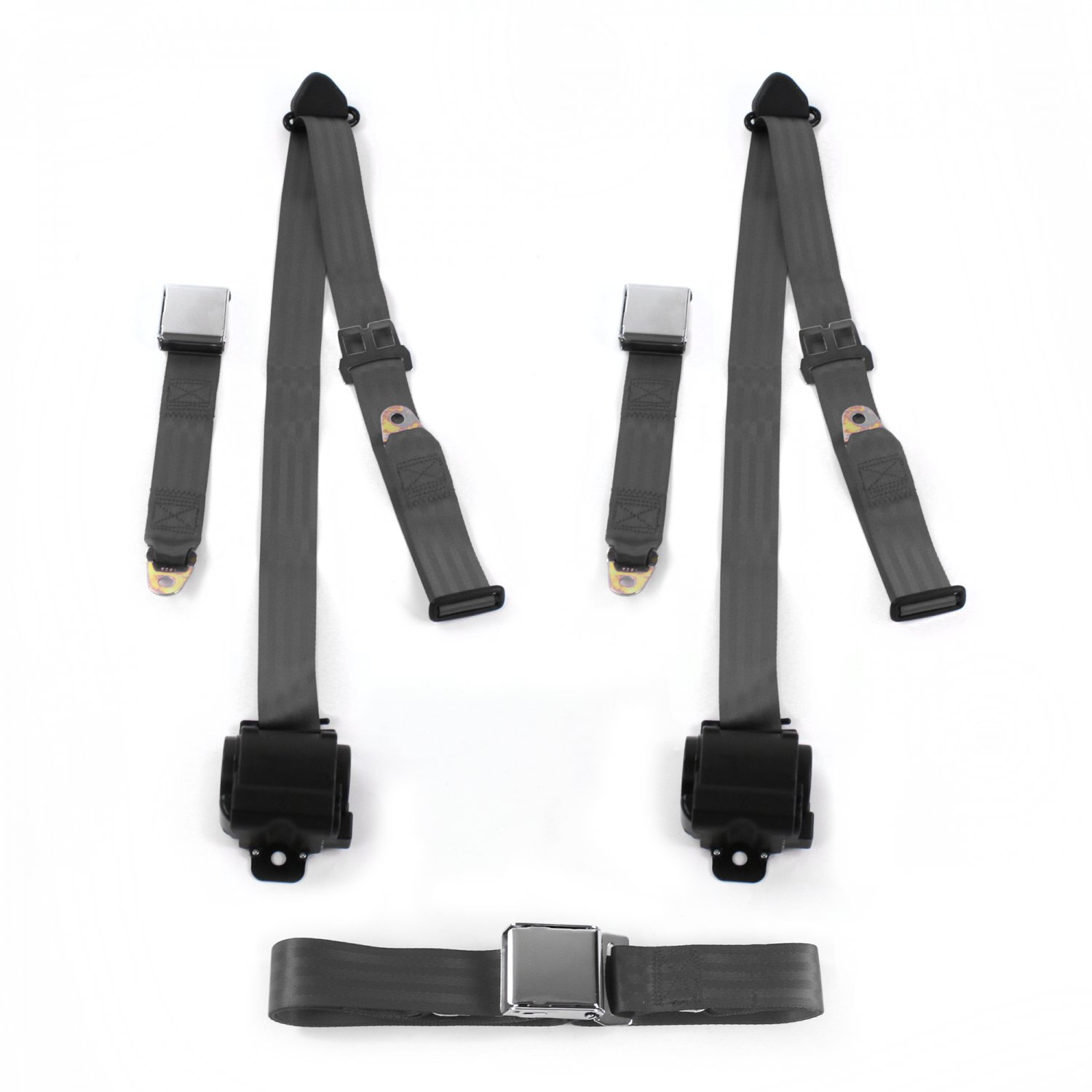 Ford GT40 1964 - 1969 Airplane 3pt Charcoal Retractable Bench Seat Belt Kit - 3 