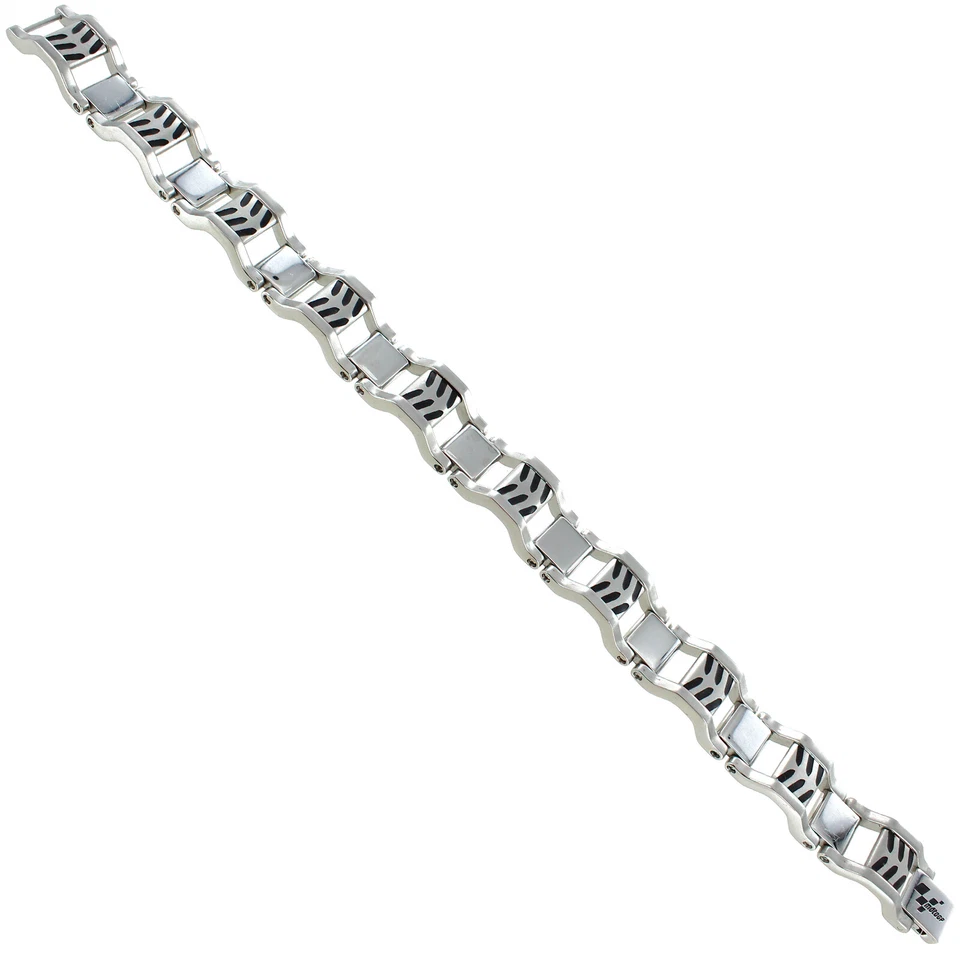 Pulsera para hombre Rochet Roma Moto GP acero inoxidable cepillado/brillante con marcas negras  Foto 3 de 4