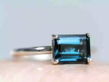 London Blue Topaz Wedding Ring Emerald Cut 925 Sterling Silver Engagement Ring