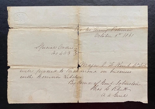 1861 Major Thomas Rhett Signed Orders, 4th VA Regiment/ Confederate Document