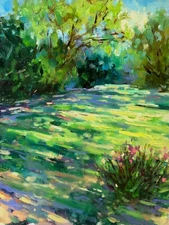 Sunny Park Loan  original oil painting Summer Park landscape impressionism art