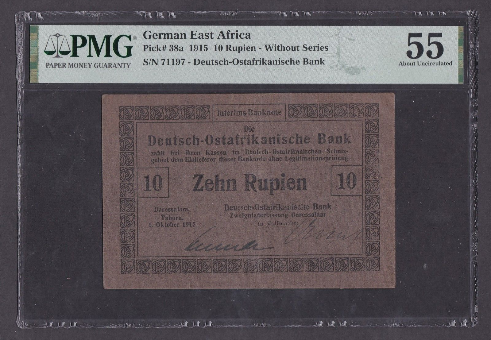 World Banknote Grading GERMAN EAST AFRICA 10 Rupien【1915】『PMG