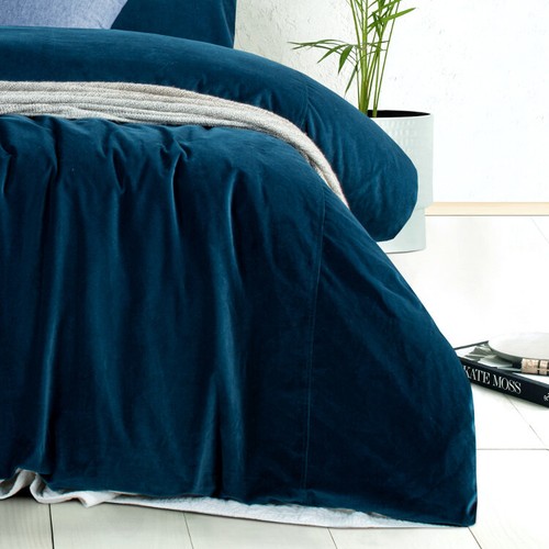 Riverland Blue Vintage Queen King Super Cotton Velvet Quilt Doona Cover Set - Picture 2 of 3