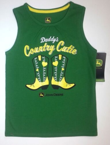 NEW Green Girls John Deere Daddy's Country Cutie Sleeveless T-Shirt  4, 5, 6 - Afbeelding 1 van 1