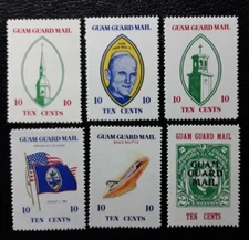 GUAM GUARD MAIL, LOT OF 6 ASSORTED POSTER STAMPS, MNH/OG AS SHOWN 