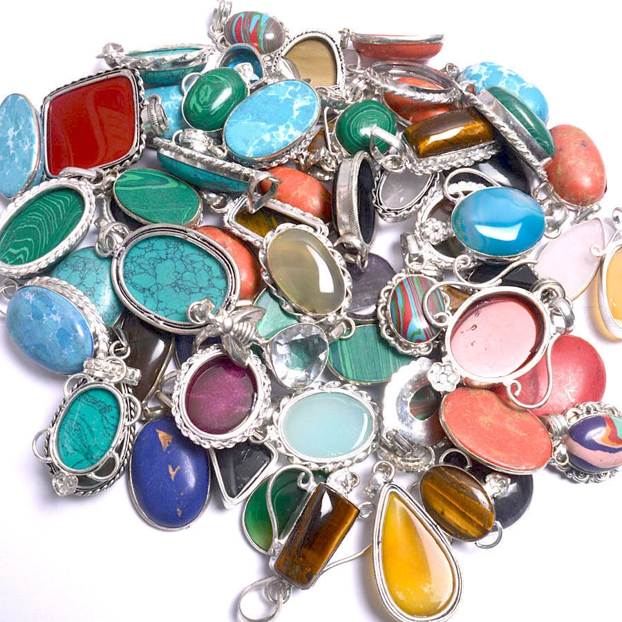 Malachite & Mix Gemstone 925 Sterling Silver Plated Fancy Wholesale Pendant Lot - Image 3 of 3