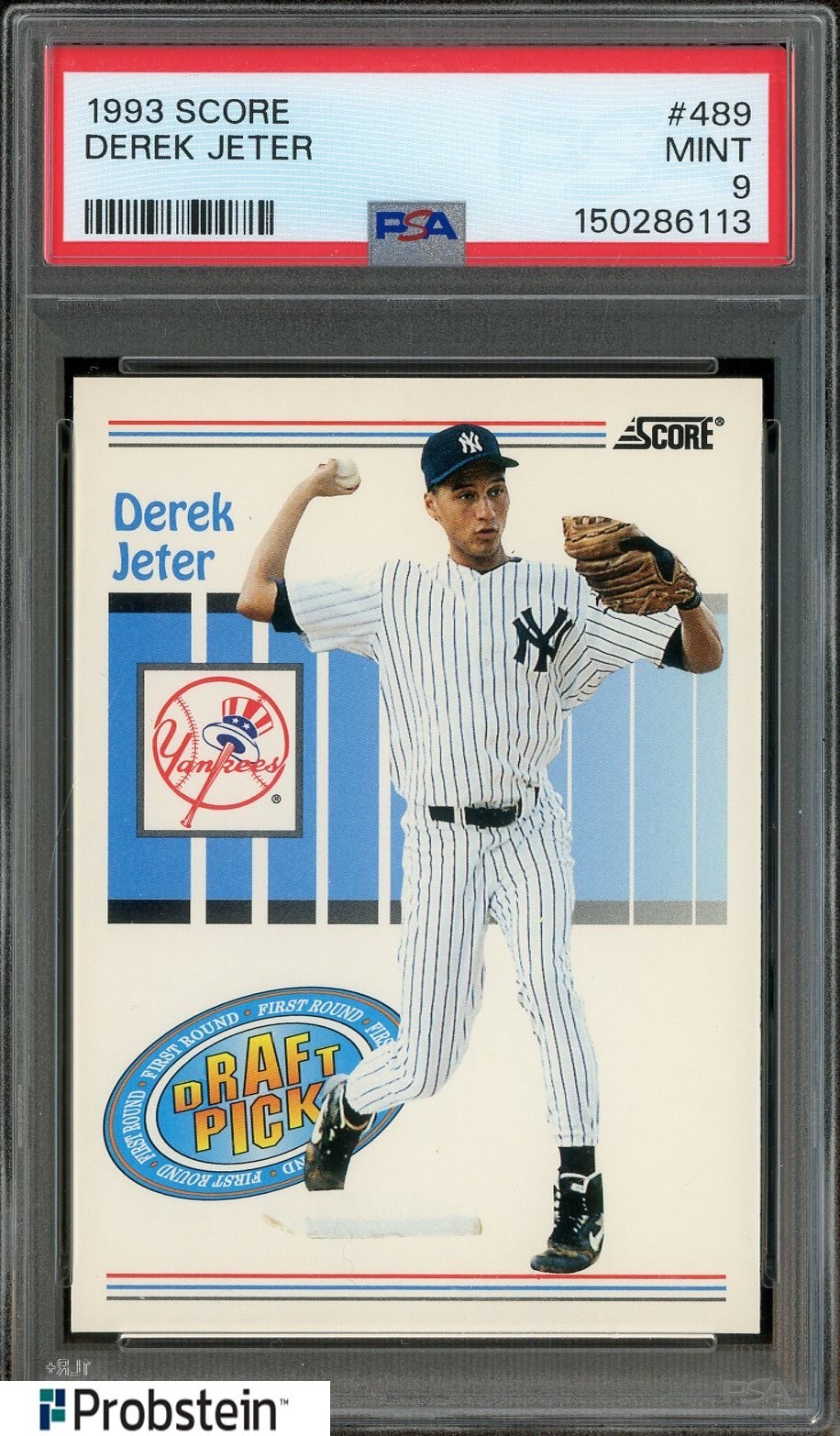 1993 Score #489 Derek Jeter RC Rookie PSA 8 HOF Yankees Centered view 1
