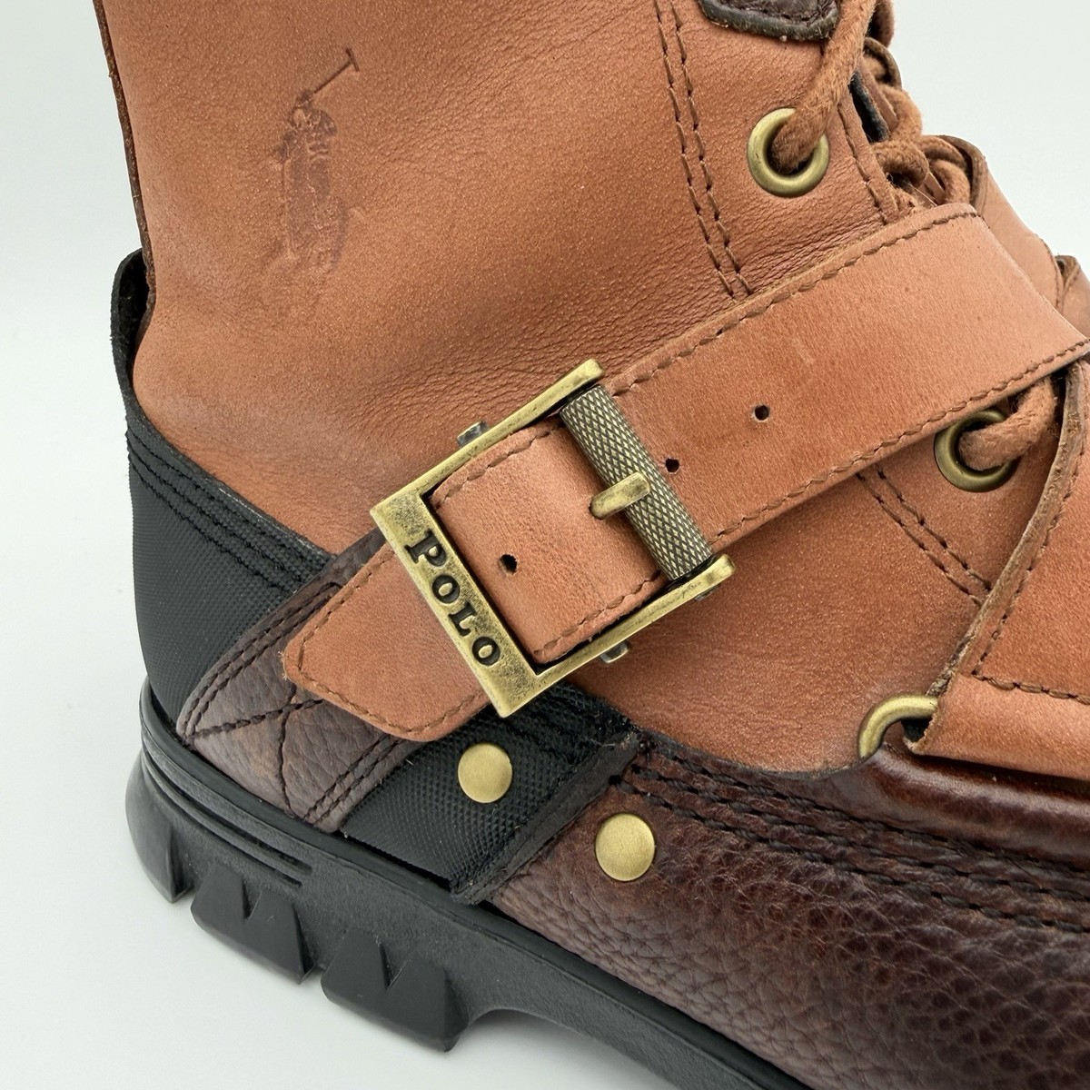 Polo Ralph Lauren Tavin Brown Leather Dual Strap Buckle Duck Boots Men\'s 11.5 D Polo Ralph Lauren Tavin Boots Men main image 4