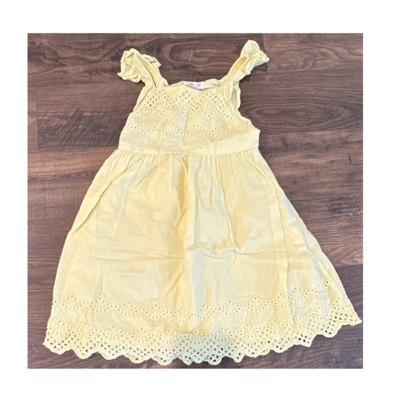 Cat & Jack Girls Sundress Yellow Eyelet Ruffle Sleeveless Size S (6/6X)