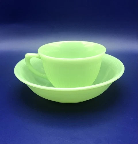 Vintage 1950’s Fire King Jadeite Jane Ray Ribbed Cup & Bowl Set, USA