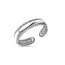 925 Sterling Silver Adjustable Antique Textured Edge Open Toe Ring for Women 5MM